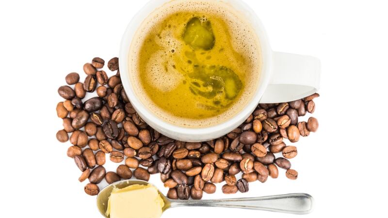 Coffee with added butter, a popular coffee preparation believed to be beneficial to health.