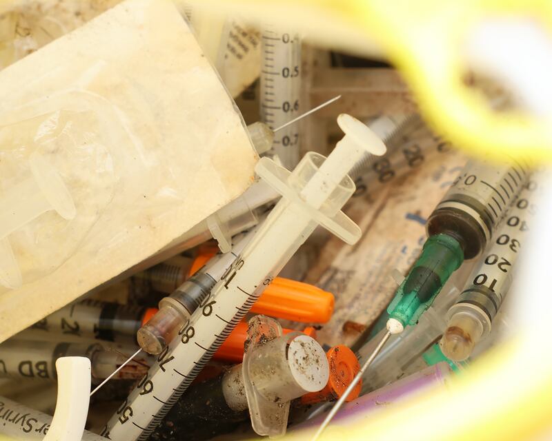Syringes found by Cathal McCarthy, of Weston Gardens, overlooking Hyde Road. Photograph: Brendan Gleeson