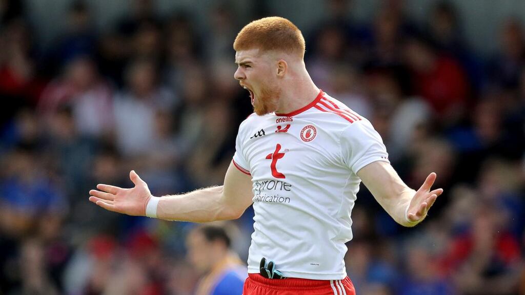 Tyrone’s Cathal McShane. Tyrone went back to brass tacks against Longford, dropping a phalanx back deep and leaving McShane up on his own. Photograph: Bryan Keane/Inpho