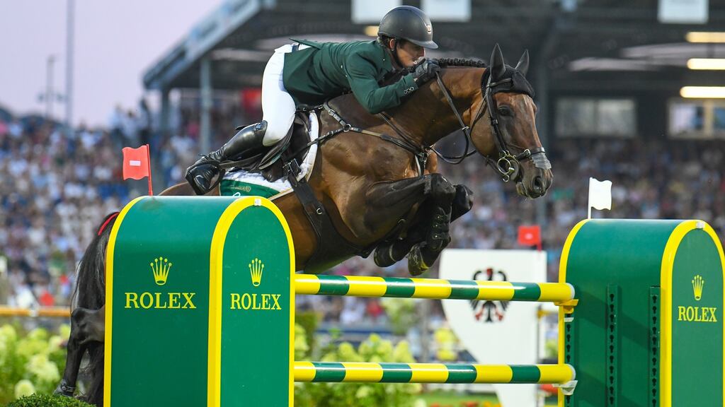 Shane Sweetnam of Ireland riding Chaqui Zduring Goed during the Mercedes-Benz Nations’ Cup. Photo: Davide Mombelli - Corbis/Corbis via Getty Images