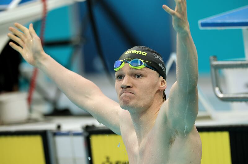 John Shortt celebrates breaking the national record. Photograph: James Crombie/Inpho