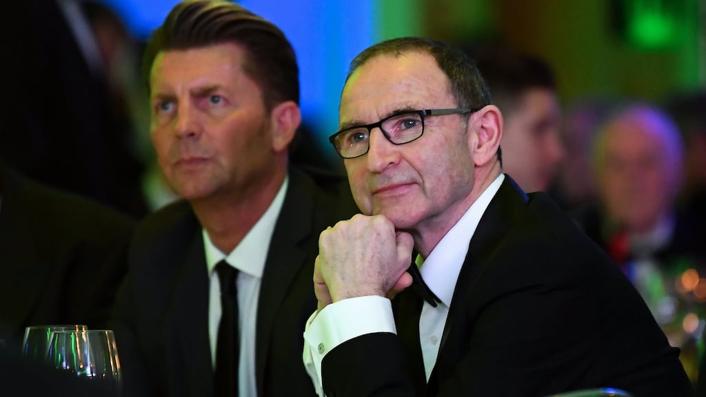 Republic of Ireland manager Martin O’Neill during the SSE Airtricity/Soccer Writers Association of Ireland Awards at The Conrad Hotel in Dublin. Photograph: Stephen McCarthy/Sportsfile