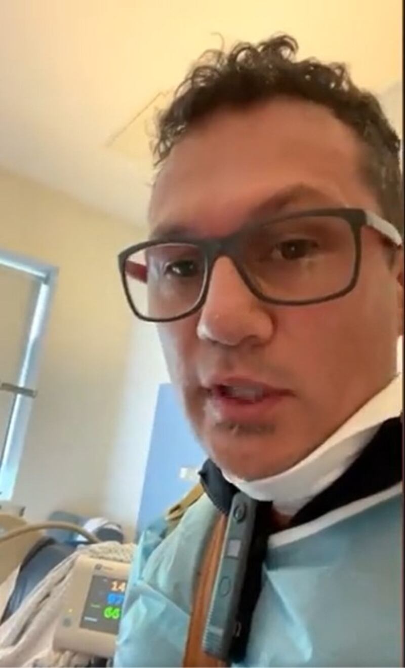 A screenshot of Antonio Mureddu from a video posted on social media when he was with Joe McCarron in Letterkenny Hospital.