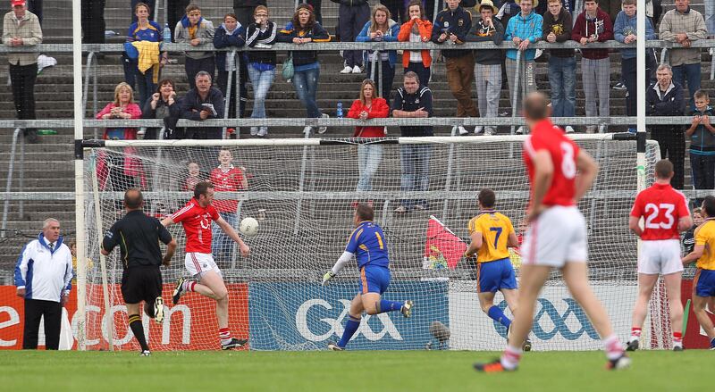 Cork's NIcholas Murphy scores his side's third goal in the the 2012 Munster final win over Clare. Photograph: Lorraine O'Sullivan/Inpho