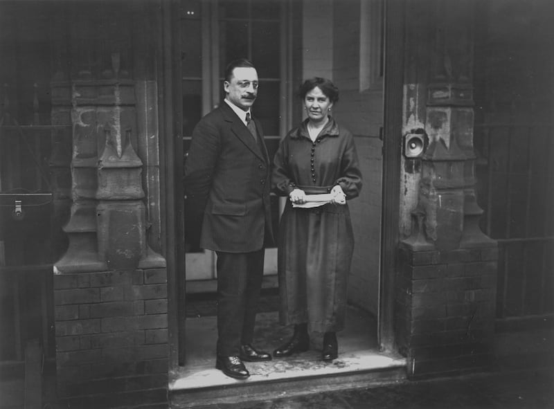 Arthur Griffith his wife Maud Sheehan on the doorstep at 22 Hans Place in London. Photograph: Topical Press Agency