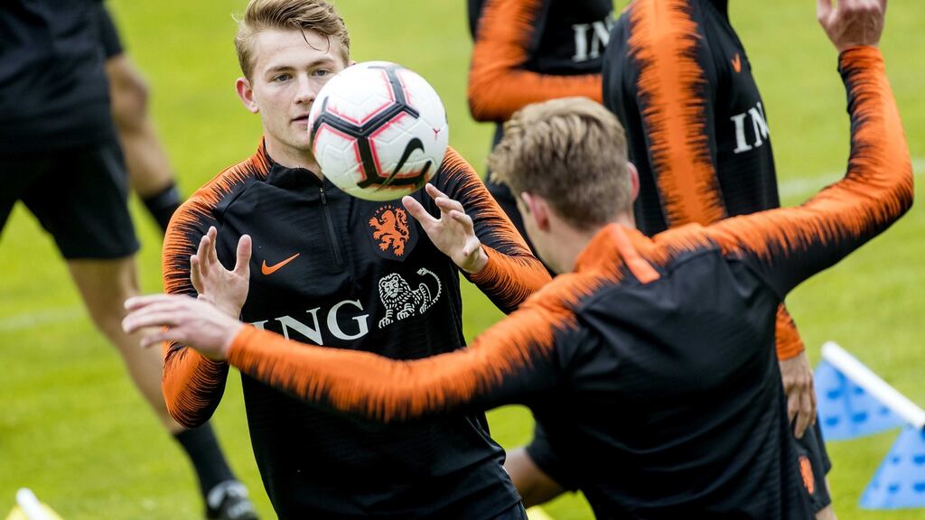 Matthijs de Ligt attends a training session for the Dutch national team. Photograph: EPA