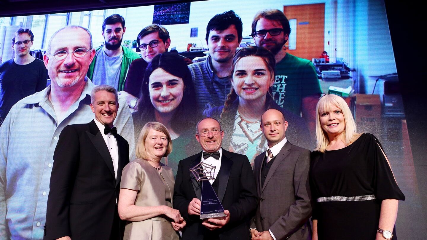 Eddie Cullen, Ulster Bank, Prof Mary Daly, John Murphy, UCD; Dr Viliam Holub, UCD; Mary Mitchell O’Connor, Minister for Jobs, Enterprise and Innovation. Photograph: Maxwells