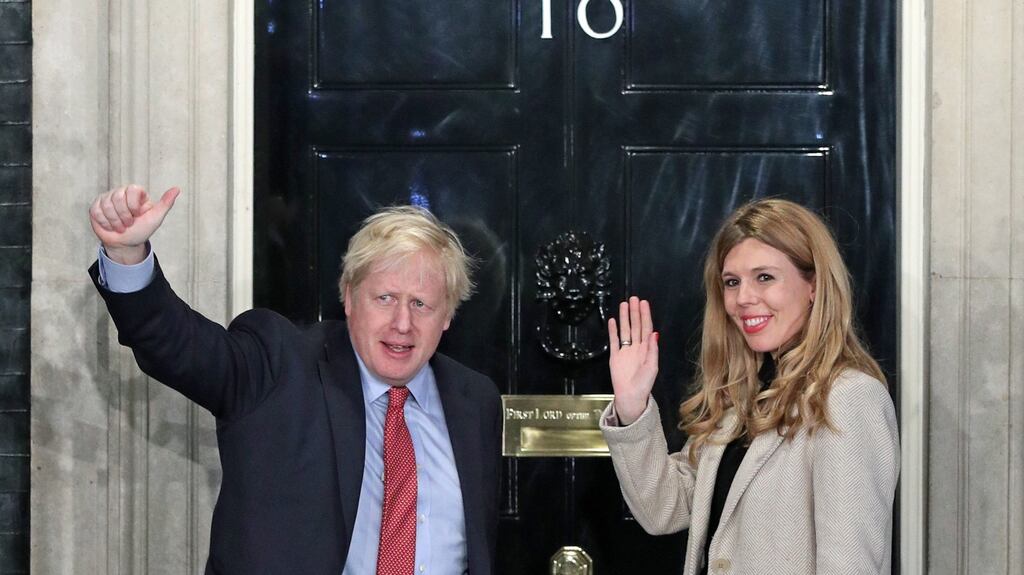 Prime minister Boris Johnson and his girlfriend Carrie Symonds arriving in Downing Street on Friday after the Conservative Party won an electoral landslide. Photograph: Yui Mok/PA Wire