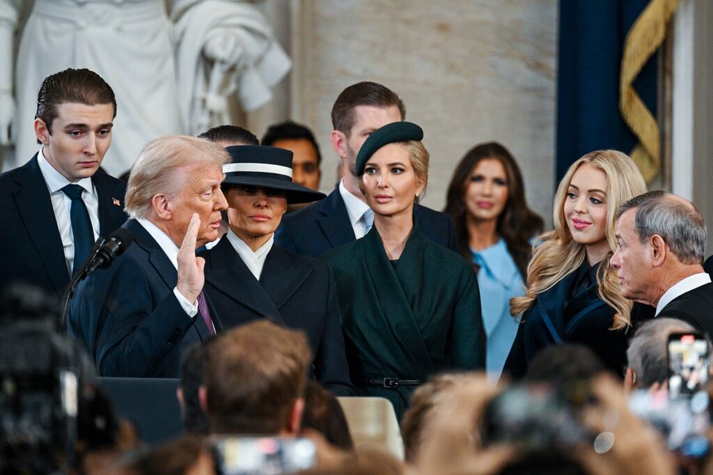 Donald Trump is sworn in as US president for the second time in Washington DC last Monday, watched by his children Barron, Ivanka and Tiffany and his wife Melania. Photograph: Kenny Holston/The New York Times