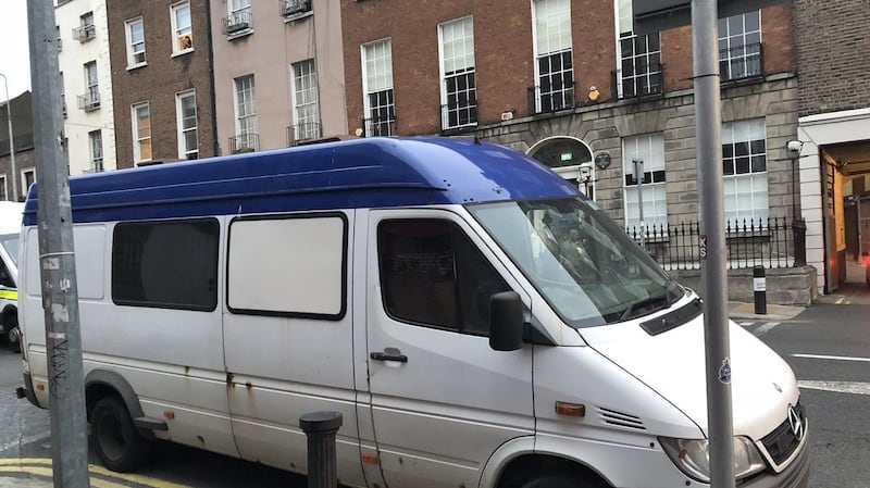 The van used by masked men who secured the North Frederick Street property. Photograph: Jack Power