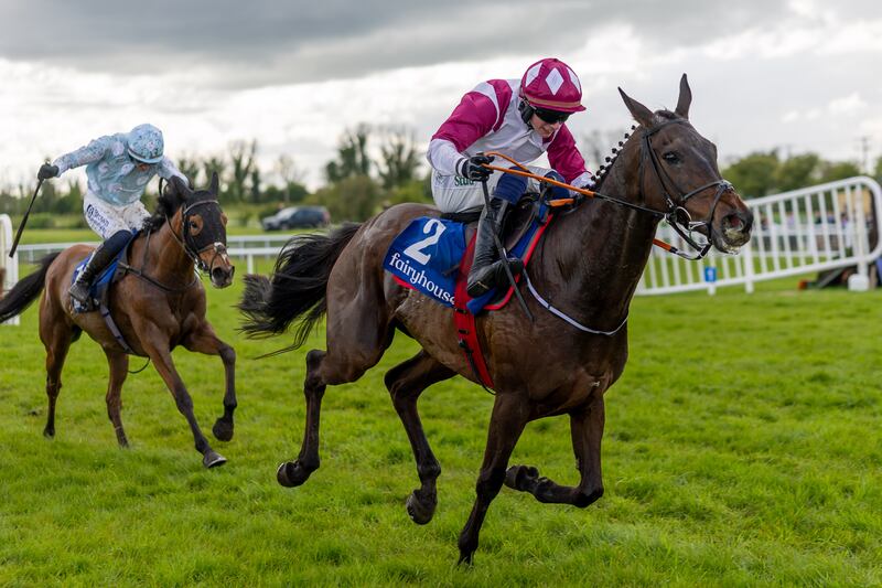 Danny Gilligan on Maxxum comes home to win the Rathbarry & Glenview Studs Hurdle at Fairyhouse. Photograph: Morgan Treacy/Inpho