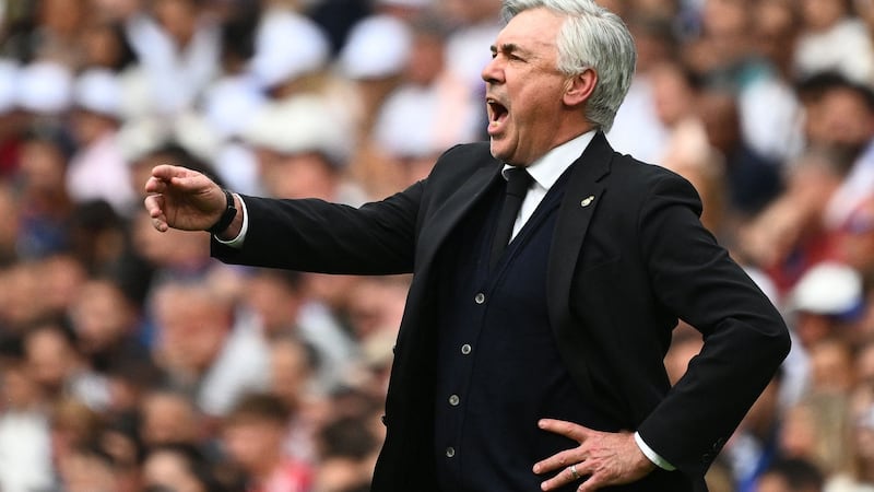 Real Madrid manager Carlo Ancelotti gestures during the La Liga game against Espanyol at Estadio Santiago Bernabeu. Photograph: Gabriel Bouys//AFP via Getty Images