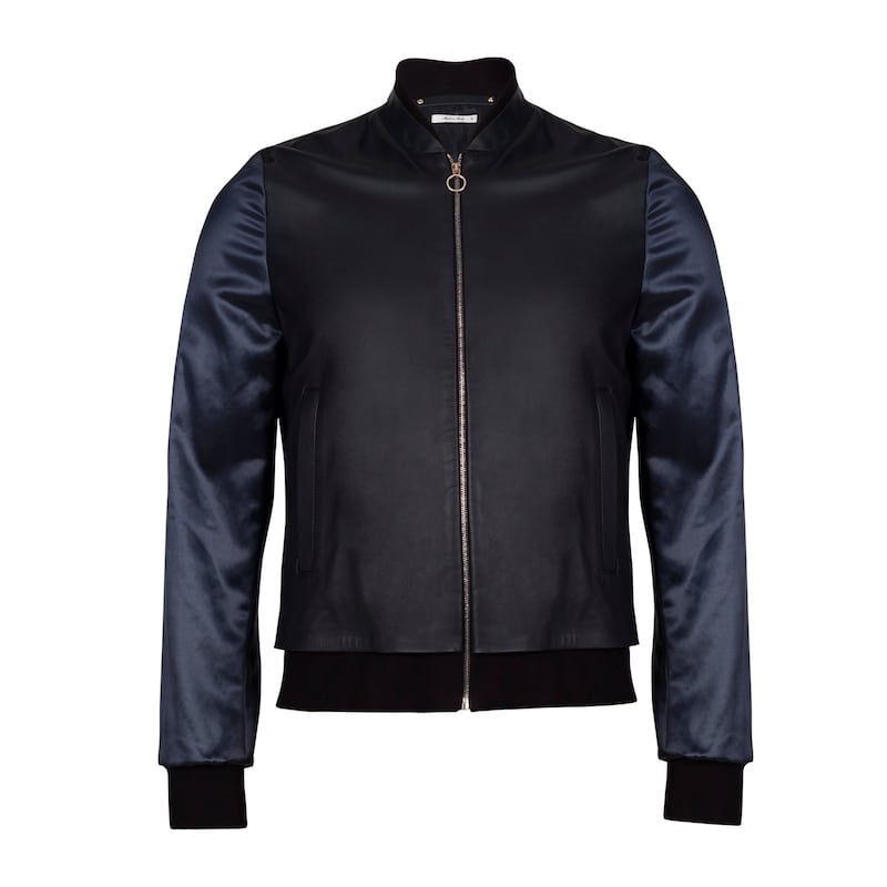 Leather and satin bomber jacket, €1,450, Paul Smith (available at Brown Thomas)