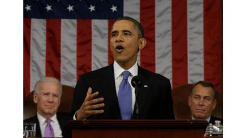 US President Barack Obama delivers the State of the Union address last night to a joint session of Congress. Photograph: Charles Dharapak/Bloomberg
