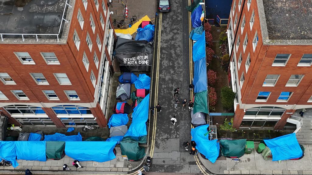 Tents housing asylum seekers near to the Office of International Protection in Dublin earlier this week. Photograph: Niall Carson/PA Wire