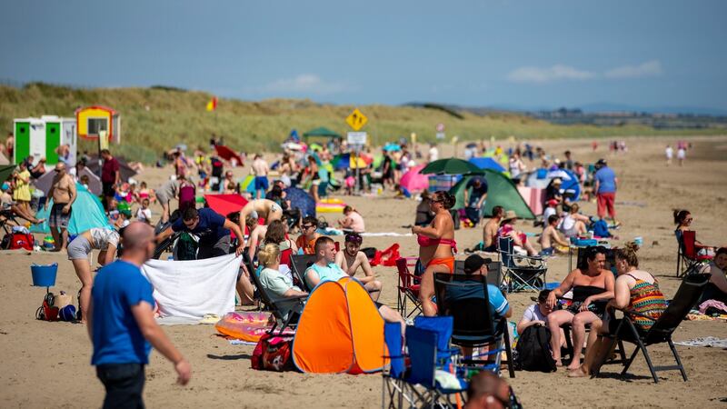 Sunbathers enjoying the sunshine at Bettystown, Co Meath, on Sunday. Photograph: Tom Honan