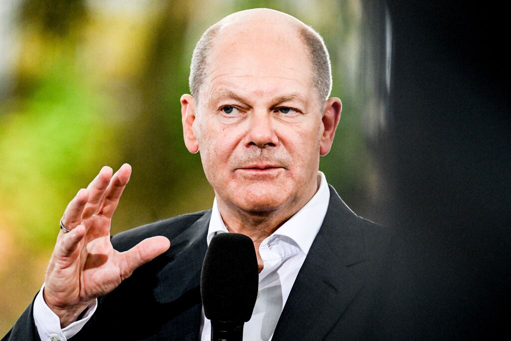 German chancellor Olaf Scholz in Magdeburg, Germany, earlier this year: Intel has made a landmark commitment of a €17 billion investment to manufacture two new processors there. Small countries – like Ireland – will worry this policy will favour bigger countries. The Intel investment in Magdeburg in a warning signal. Photograph: Filip Singer
