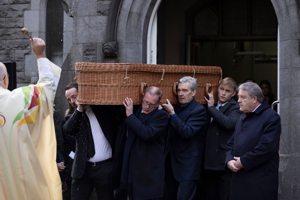 The remains of Ben Dunne are carried from St Mochta’s Church in Porterstown, Clonsilla after his funeral. Photograph: Alan Betson