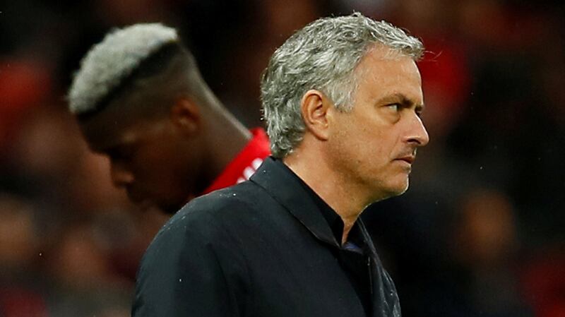 Manchester United manager Jose Mourinho as Paul Pogba is substituted during the Premier League game against WEst Brim in April 2018. Photograph: Jason Cairnduff/Action Images via Reuters
