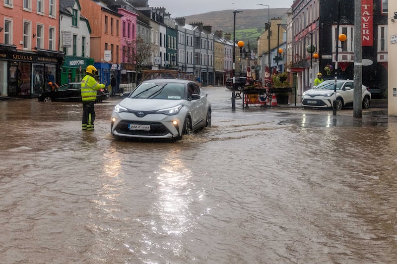 Flooding in Bantry, west Cork, in October 2024. File photograph: Andy Gibson