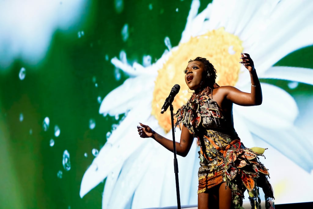 Tolü Makay performs at the RTÉ new season launch in Dublin on Thursday. The singer will feature in the upcoming A Note for Nature, an exploration of the country’s most fragile landscapes through music and spoken word. Photograph: Andres Poveda