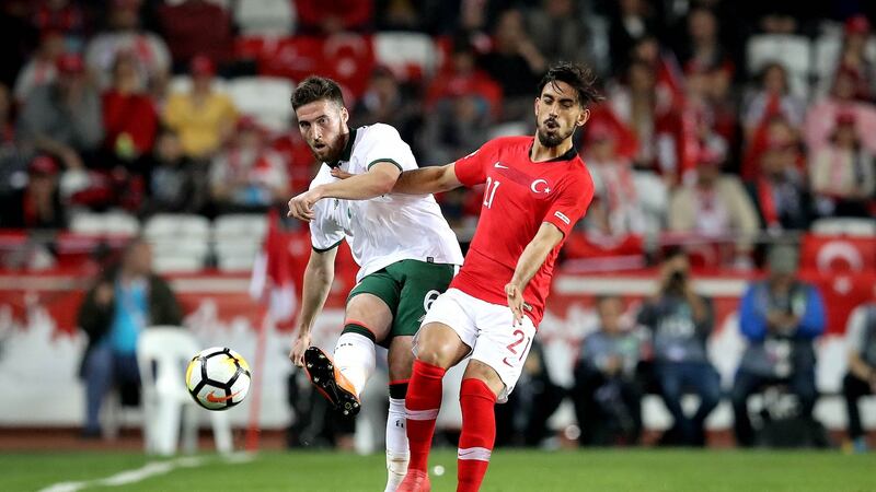 Matt Doherty making his senior international debut for the Republic of Ireland in the friendly clash with Turkey at the Antalya Stadyum. Photograph: Ryan Byrne/Inpho