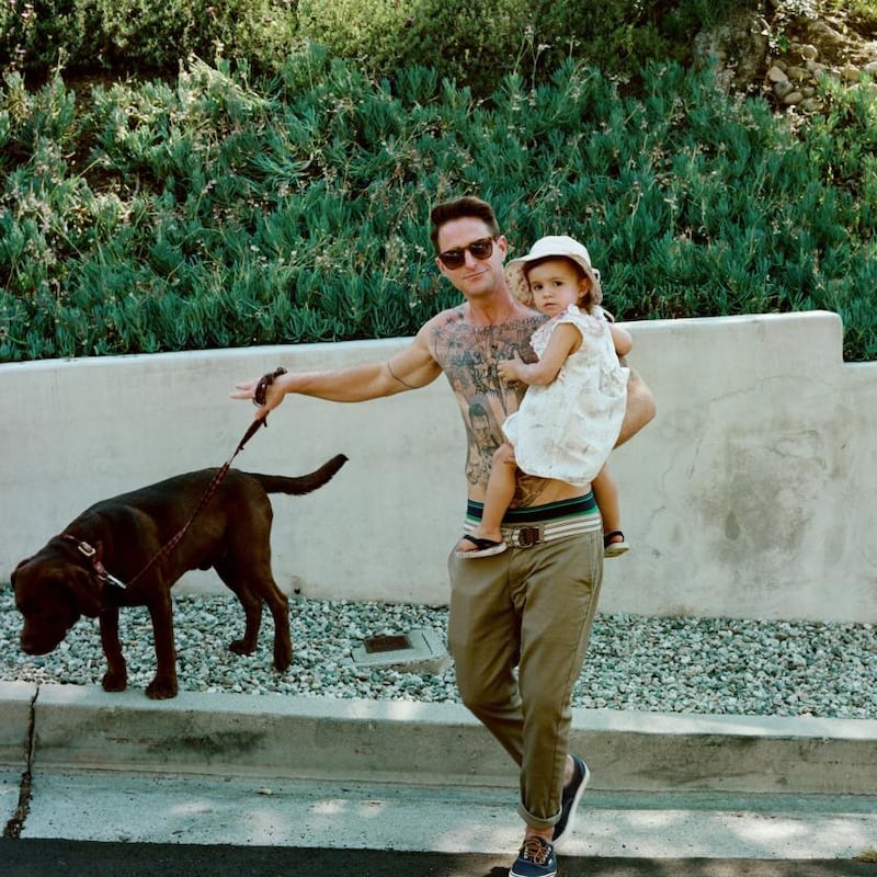 Cameron Douglas with his daughter, Lua, and dog, Tank. Photograph: Harry Eelman/New York Times