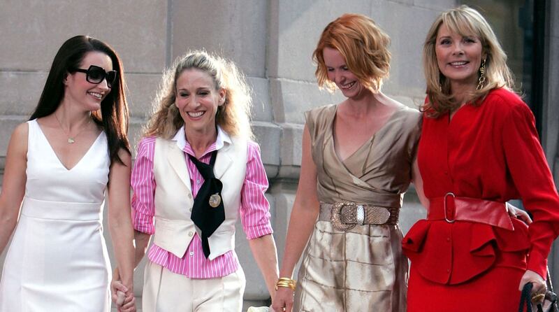 Kirsten Davis, Sarah Jessica Parker, Cynthia Nixon and and Kim Cattrall filming the Sex And The City  movie in New York in 2007. (Photo by Richard Corkery/Getty Images)