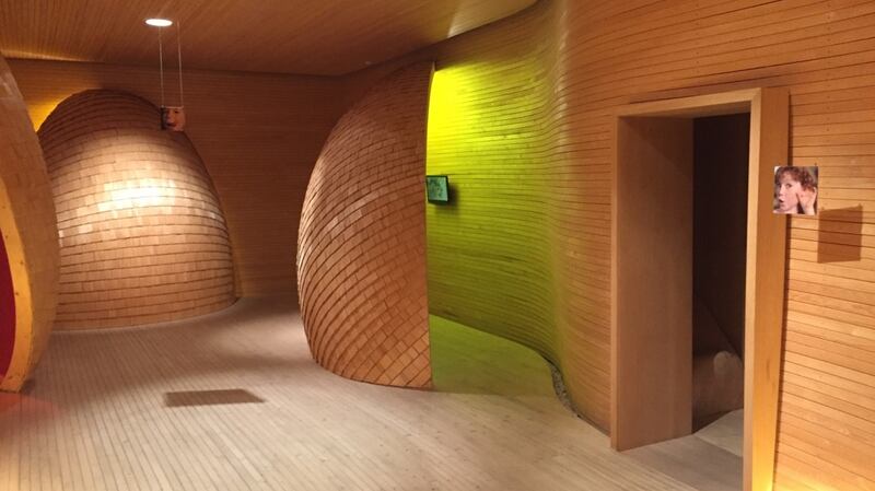 A timber-clad room on display at the Baufritz HQ in Erkheim, Germany