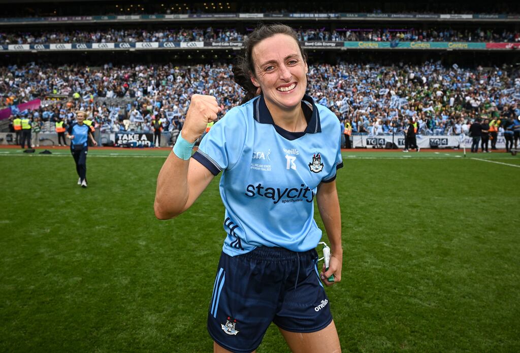Dublin's Hannah Tyrrell celebrates after the final whistle of this year's All-Ireland Senior Ladies Football final against Meath. Photograph: Seb Daly/Sportsfile