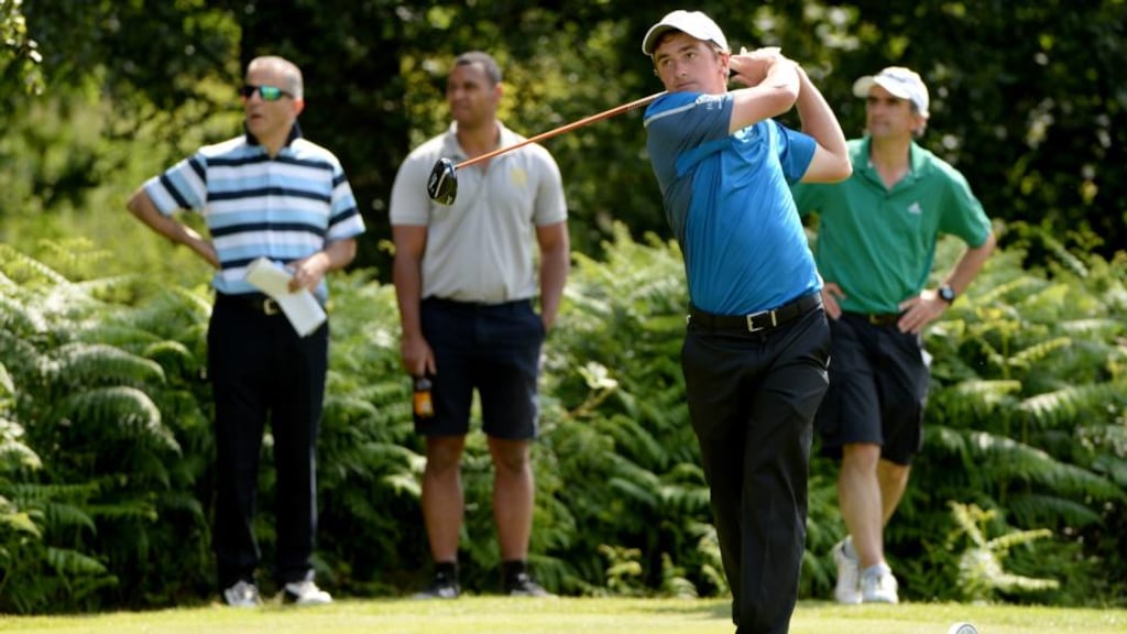 Paul Dunne of Greystones in action during final qualifying for the British Open on the Marquess Couse at Woburn. The Irish amateur won the event to claim a place at Royal Liverpool later this month. Photograph: Ross Kinnaird/R&A