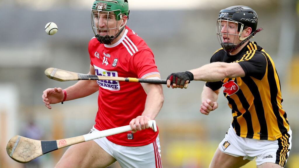 Cork’s Aidan Walsh is challenged by Enda Morrissey of Kilkenny. Photograph: James Crombie/Inpho
