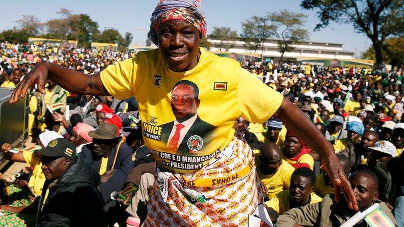 Supporters of President Emmerson Mnangagwa at an election rally in Mhondoro, Zimbabwe Photograph: Philimon Bulawayo/Reuters