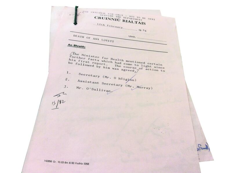 A typed note from a government meeting on Februarty 10th, 1984, headed “For internal use only. Not to be sent outside the department”