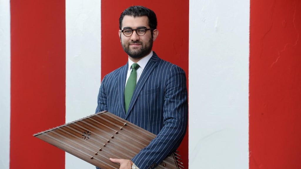 New to the Parish: Shahab Coohe, who is now a member of the popular band Navá, with his santoor. Photograph: Alan Betson