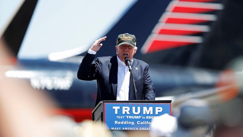 Republican US presidential candidate Donald Trump during a campaign rally in Redding, California, on June 3rd, 2016. Photograph: Stephen Lam/Reuters