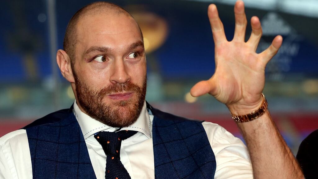 Tyson Fury during a homecoming event at the Macron Stadium, Bolton. Photograph: Simon Cooper/PA