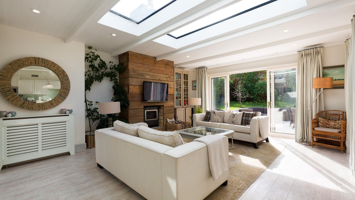 Mayflower House on Tubbermore Road in Dalkey has has a large, open-plan area that includes the kitchen, diningroom and lounge.