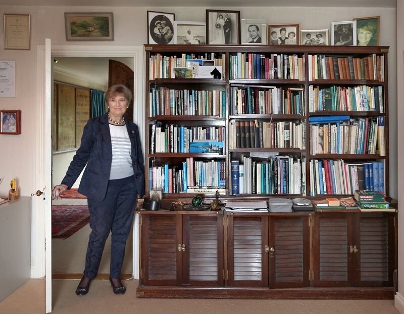 Ann Henning Jocelyn in her study with a collection of books, many her own publications. Photograph: Joe O'Shaughnessy