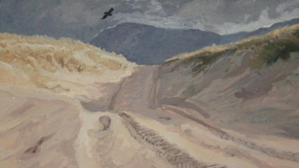 Tracks of Thallabawn: grey dunes backed by machair. Illustration: Michael Viney