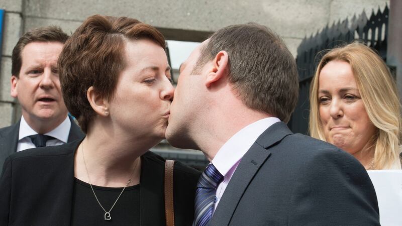 Ruth Morrissey and her husband Paul outside the Four Courts. Photograph: Dave Meehan/The Irish Times