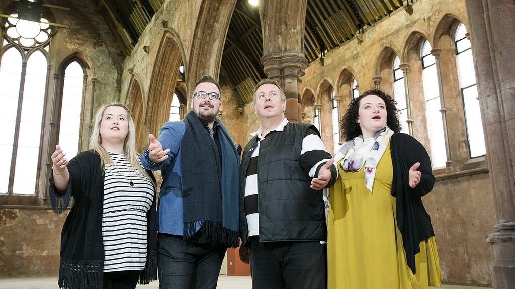 Bruno Caparoni, soprano Rebecca Rodgers, mezzo-soprano Bríd Ní Ghruagáin and tenor Ross Scanlon in rehearsals at Carlisle Memorial Church, Belfast
