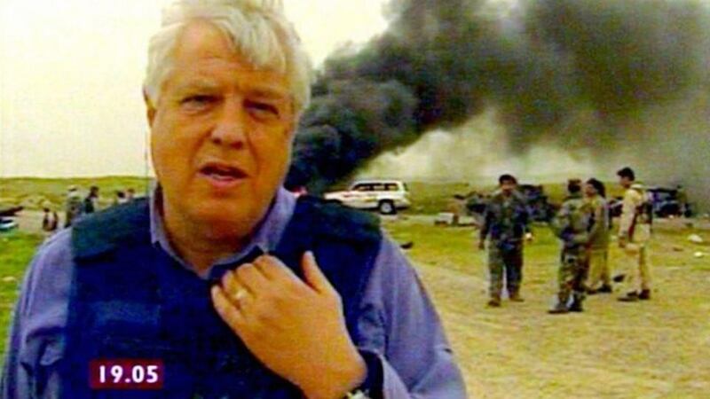 War correspondent: John Simpson reporting on a friendly-fire incident in Iraq in 2003. Photograph courtesy BBC