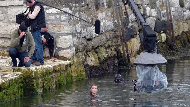 Maisie Williams, who plays Ayra Stark on ‘Game of Thrones’, is filmed  in Carnlough, Northern Ireland. Photo graph: Charles McQuillan/Getty Images