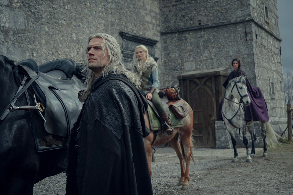 The Witcher: Henry Cavill as Geralt of Rivia, Freya Allan as Ciri and Anya Chalotra as Yennefer of Vengerberg. Photograph: Susie Allnutt/Netflix