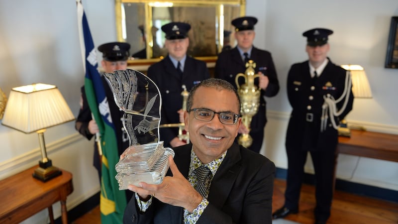 Akhil Sharma, winner of the 2016 International Dublin Literary Award for his novel Family Life, at the Mansion House, Dublin where he received his €100,000 award, organised and sponsored by Dublin City Council. Photograph: Brenda Fitzsimons