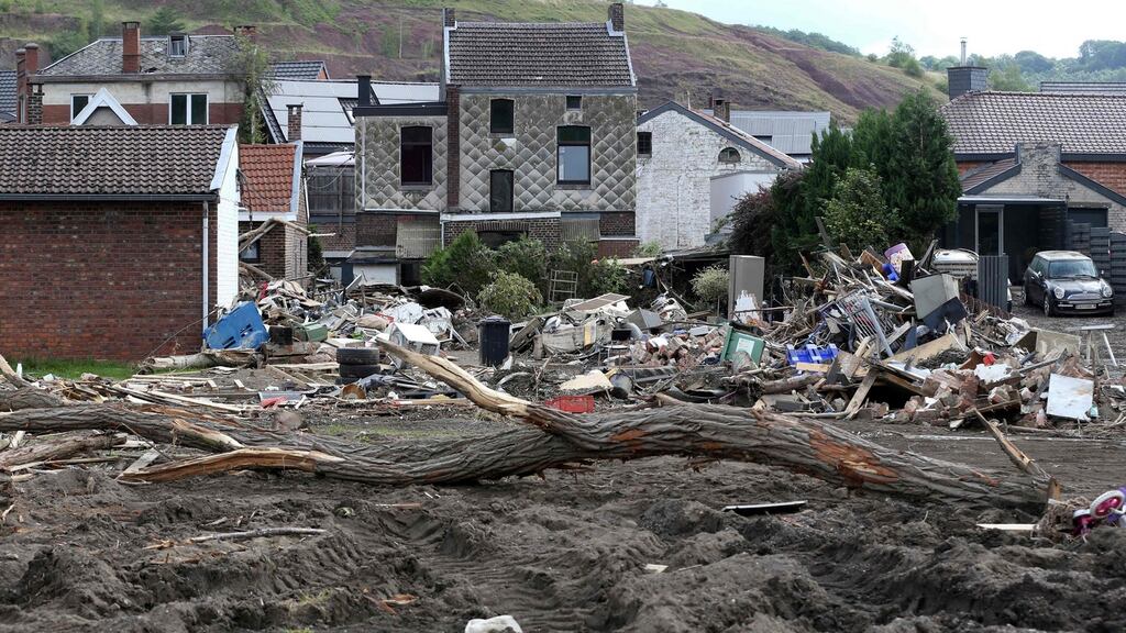 Piles of rubble collected from the flooded areas in the Belgian town of Trooz, a week after heavy rains and floods lashed western Europe on July 14th and 15th. File photograph: Francois Walschaerts/AFP via Getty