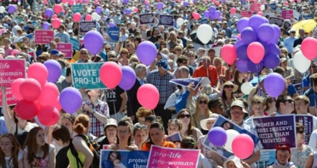 A section of the crowdat an anti-abortion Vigil for Life at Merrion Square, Dublin, in June. Photograph: Eric Luke/The Irish Times