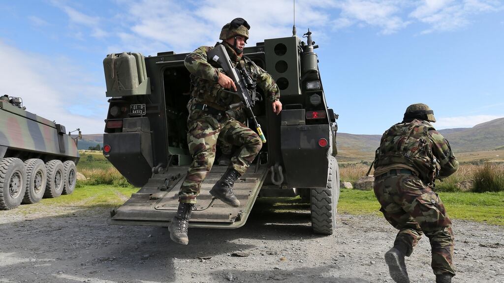 Defence Forces troops of the 7th Infantry Battalion, Dublin, and members of the 58th Infantry Group training at the Glen of Imaal on September 5th. They are entering their final phase of training after three months of intensive preparation for their forthcoming deployment to the United Nations Disengagement Observer Force (UNDOF) in Syria. Photograph: Colin Keegan, Collins
