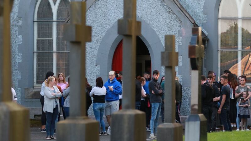 The scene outside a vigil for Cameron Reilly (18) in St Brigid’s Church, Dunleer, Co Louth. Photograph: Nick Bradshaw.